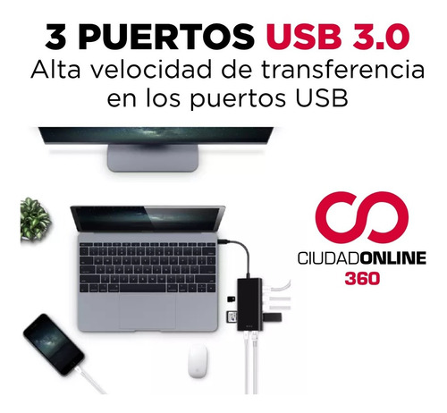 Usb C Zapatatilla 8 En 1 Hub Hdmi Memoria Sd Compatible Mac
