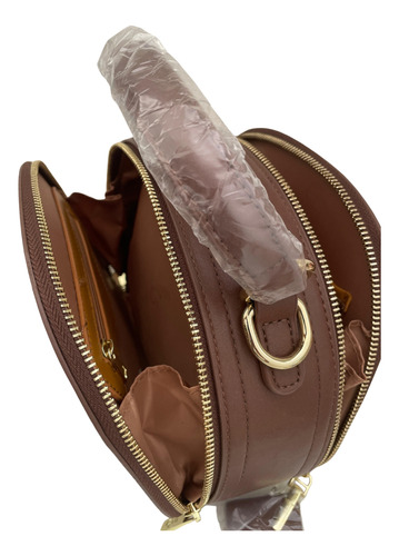 Bolsa Feminina Pavão De Ouro Marrom Com Alça Zíper Dourado