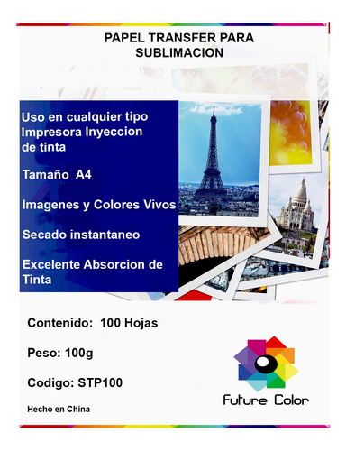 Papel Sublimación Sublimar Premium Carta Color 100 Hjs