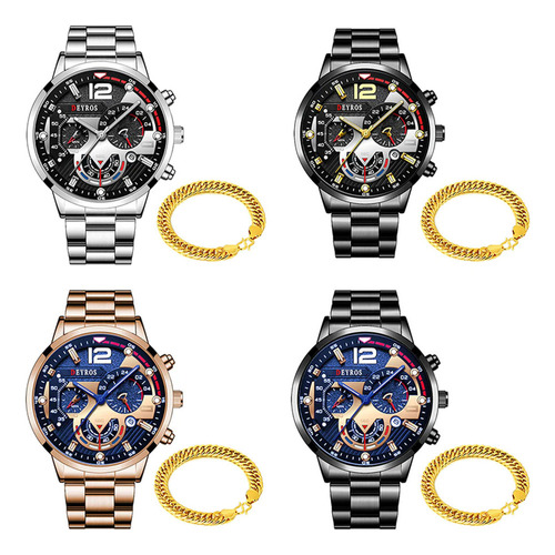 4 Relojes Con Brazalete Hombre Automático Movimiento Cuarzo