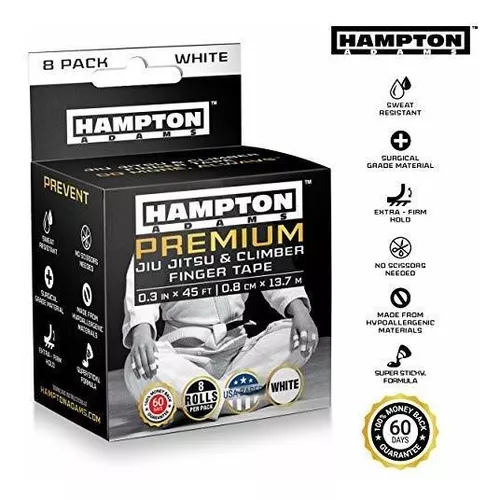 (8 Pack) White Finger Tape - Athletic Tape | 0.3? x 45 Feet - for Rock Climbing, BJJ Jiu Jitsu, Grappling, MMA, Crossfit and Martial Arts by Hampton