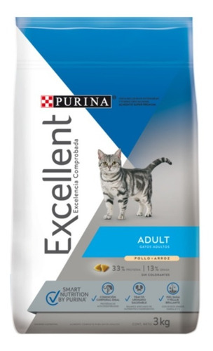 Alimento Excellent Adult para gato adulto sabor pollo y arroz en bolsa de 3 kg