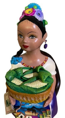 Imagen 2 de 3 de Figura Artesanal Con Cesta De Elotes Sentada