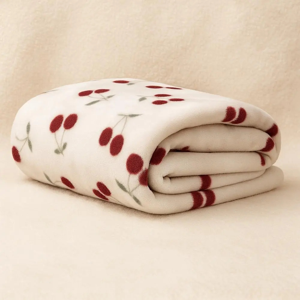 Manta Cobertor Casal Padrão Cama Decorativa Cerejas Cerejas 350 G Branco
