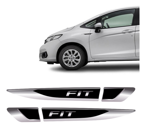 Aplique Lateral Honda Fit 2015/2020 Emblema Resinado Cromado