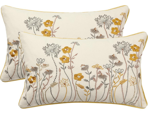 Funda De Almohada Decorativa 30 X 50 Cm, Set X2 Bordadas, Gr