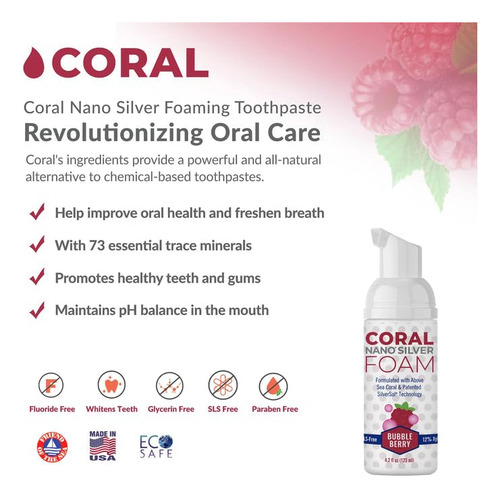 Pasta De Dientes Coral Nano Silver Kids Sin FlĂșor Bubble Ber