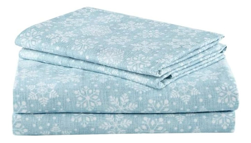 Juego De Cama De Franela Algodón Matrimonial Azul Copos De N