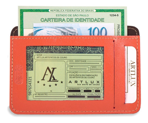 Mini Carteira Porta Documento Habilitação Couro Artlux 530 Cor Terracota