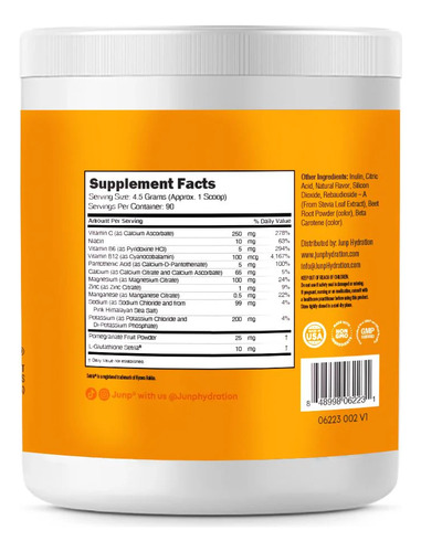 Junp Mezcla De Electrolitos En Polvo 423g Sabor Naranja