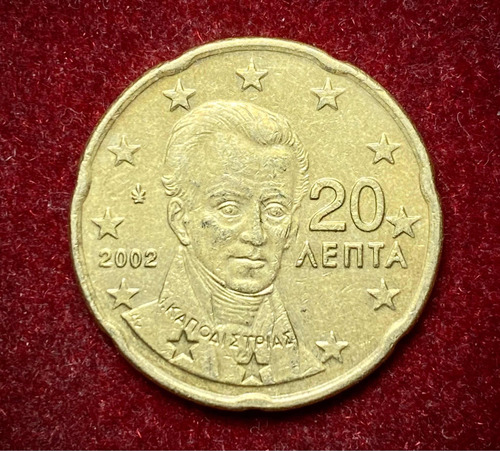 Moneda 20 Centavos Euro Grecia 2002 Km 185 Oro Nórdico