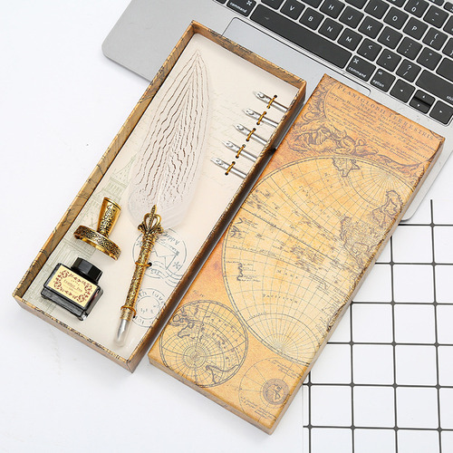 Pluma Fuente Retro Europea De 3 Estilos Con Pluma De Ave