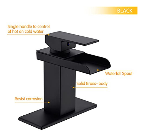 Grifo Lavabo Cascada Negro, Monomando 1 Orificio, Moderno Co