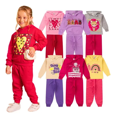 comprar 06 Peças Conjunto Moletom Com Capuz Infantil Menina Inverno 