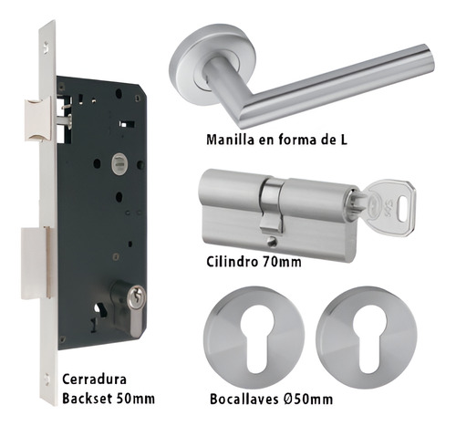 Set De Acceso Cerradura Embutir 790 Jnf + Manilla 3020 Inox
