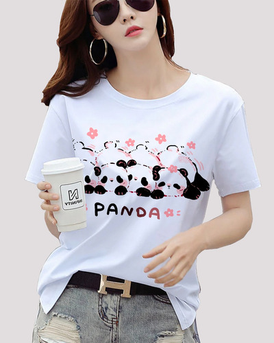 Remera Clásica Mujer Corte Recto, Pandas