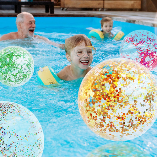 6 Pcs Pelota De Playa Inflable De Brillo Y Confeti 40 Y 60cm