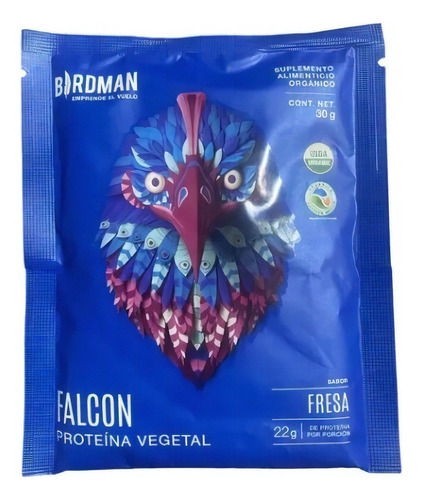 Falcon Proteína Vegetal Birdman 12 Sobres 30gr Cu Sabor Fresa