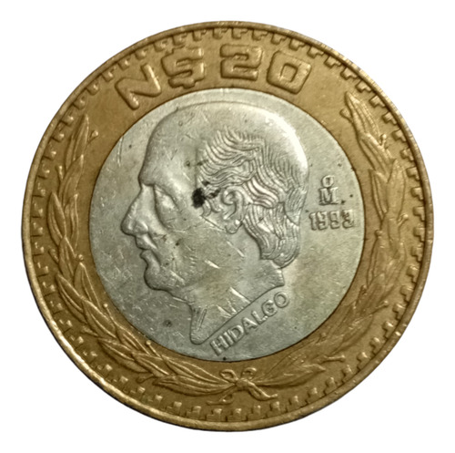 Moneda México 20 Pesos 1993 Hidalgo Centro Plata 0.925(p35 (Usado)