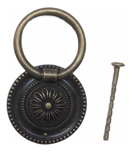 Tirador Manija Argolla Flor Bronce 47mm