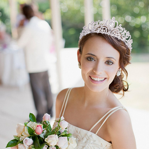 Tiara Corona De Novia Quinceañera Cristales Base Plateada