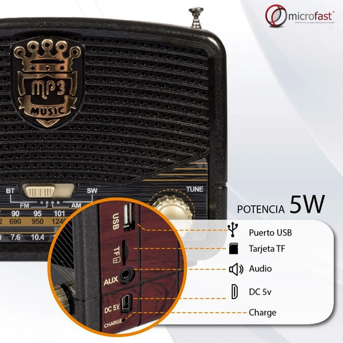 Radio Parlante Bluetooth Retro Vintage Batería Recargable 5v