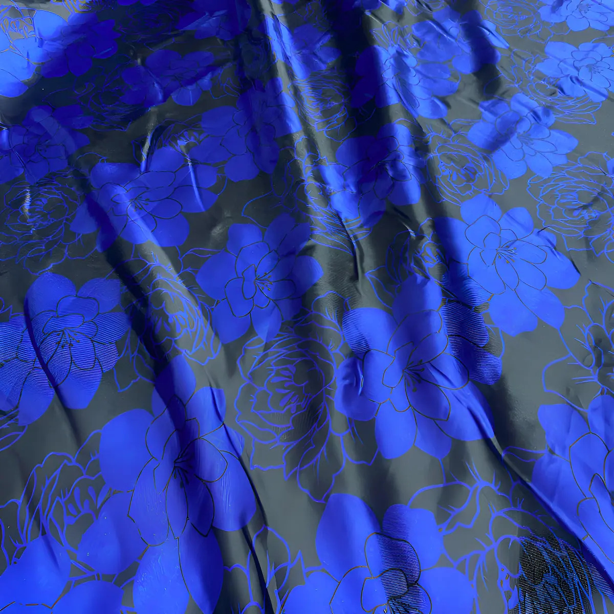 Tecido Cetim Estampado Florido Azul para Roupas e Saias