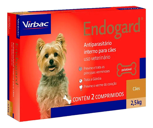 Vermífugo Endogard Virbac Cães De 2,5 Kg Com 2 Comprimidos