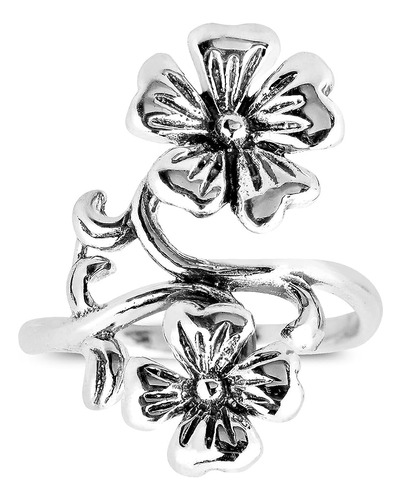 Anillo Plata 925 Con Petalos Corazon