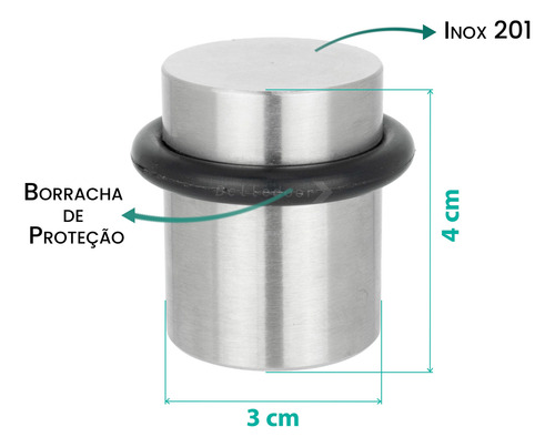 Kit 4 Batedor De Porta 4cm Inox Com Borracha Fixado Chão