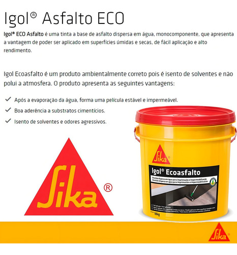 Pintura asfáltica - Igol Ecoasphalt Sika - Bd 18 Litros