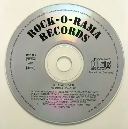 Skrewdriver - Blood & Honour - Importado Rock-o-rama - Novo