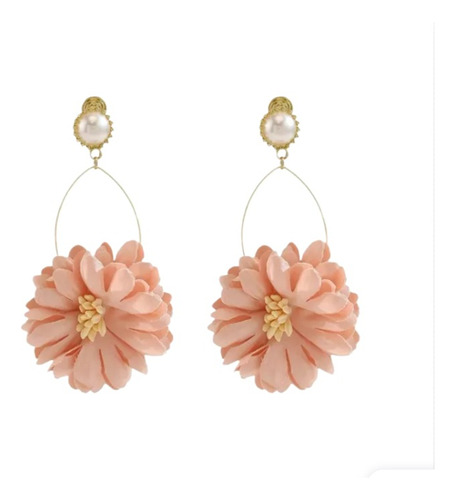 Aretes Largos Con Diseño Retro De Flor Rosa Exagerada