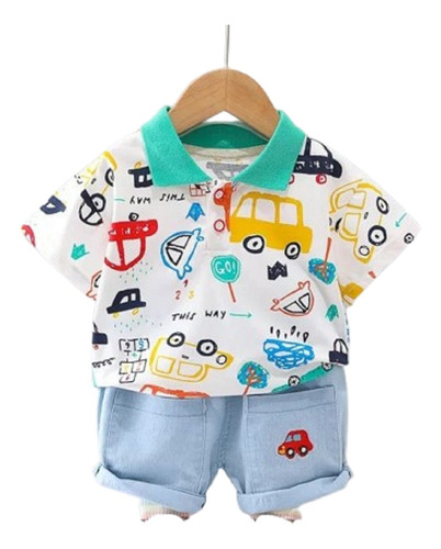 Conjunto Niños 2 Piezas Polo Camisero Modelo Autos Mas Short