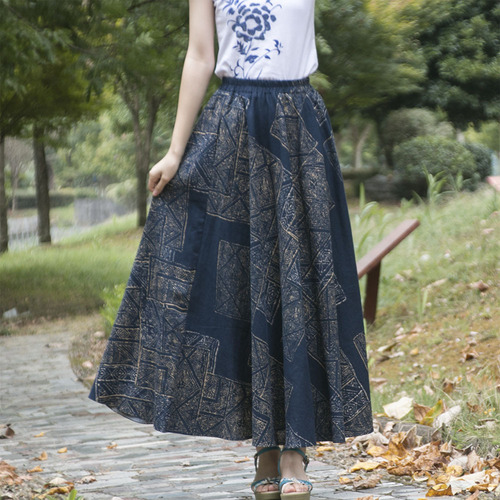 Falda Con Bolsillos Vintage De Cintura Larga Y Casual