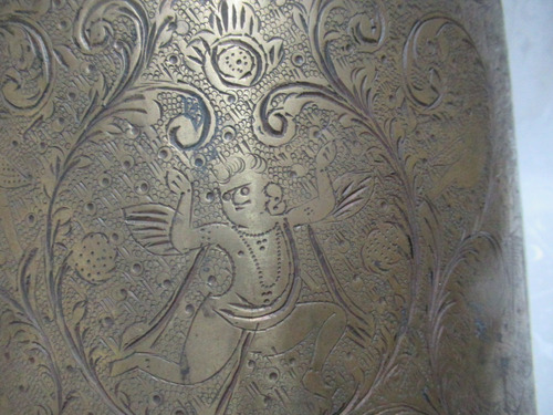Antiguo Porta Macetas Bronce Hindú Personajes Danzando 22cm (Usado)