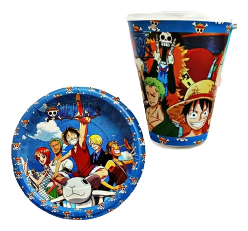 Paquete Fiesta Cumpleaños Vaso Plato One Piece 30 Niños 