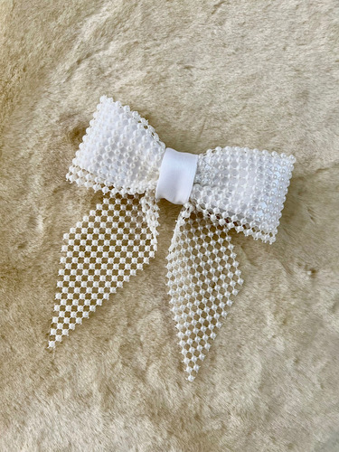 Accesorio Hebilla Fiesta Para Pelo Moño Lazo Bordado Perlas Color Crema