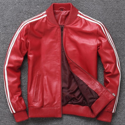 jaqueta de couro vermelha masculina