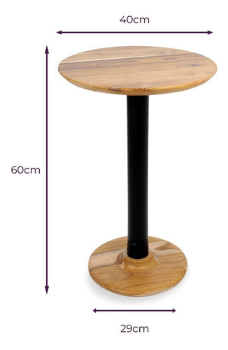 Mesa de esquina monopié de madera maciza de teca para sala de estar, 40 cm