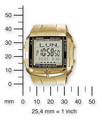Reloj retro dorado Casio DB-360g-9 Data Bank, bisel negro
