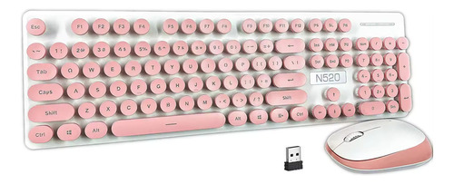 Kit Teclado Mouse Rosa Retro Inalámbrico Mecanico Vintage