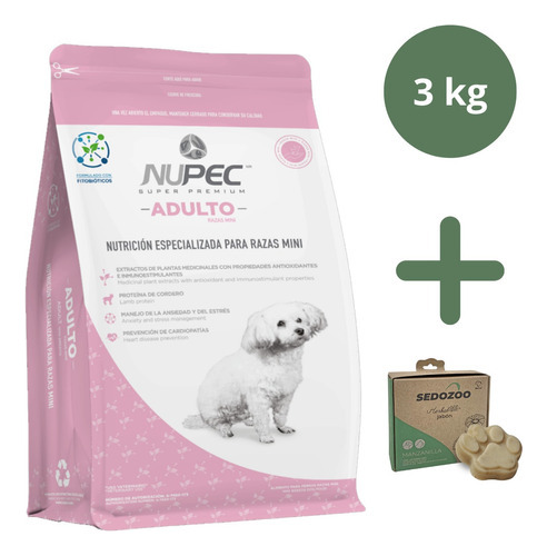 Paquete Nupec Adulto Raza Mini 3kg + Jabón Sedozoo Herbal