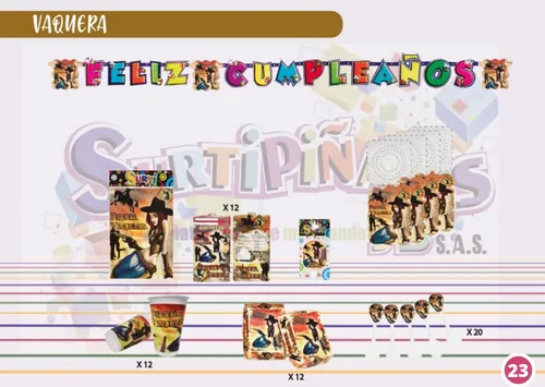 Kit Decoracion Vaquero 12inv. Vaquera+cubiertos