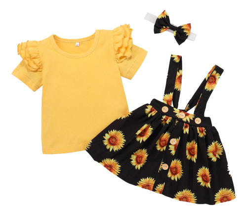 Conjunto De Blusas De Colores Con Volantes Para Niñas Y Fald