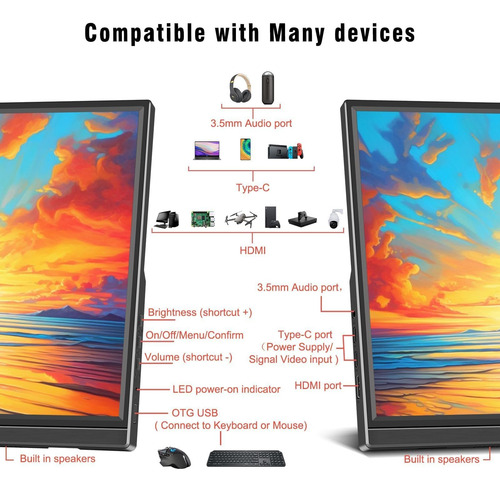 Monitor Portátil Lrtzcbi De 16 Pulgadas, Hdr 1920x1200p Ips