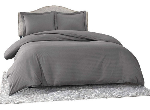 Combo Duvet + Plumon + Fundas King Gris Oscuro Sateen Stripe