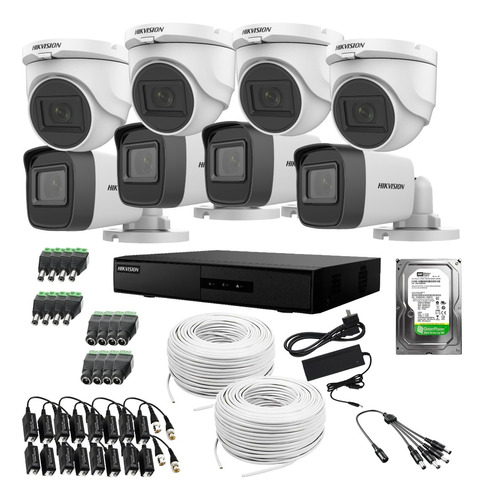 Kit Dvr Hikvision 8 Camaras 2mp Bullet Y Turret + Disco Cctv