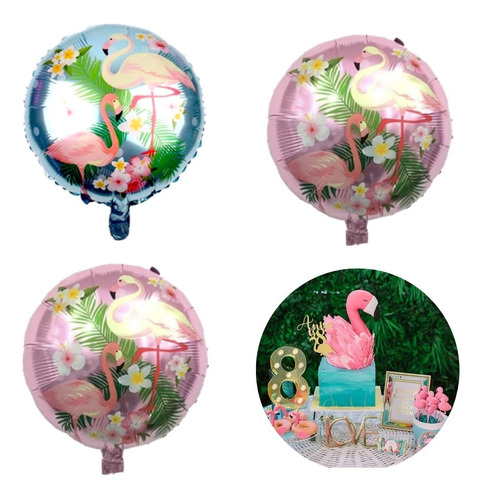 Pack X3 Globos Metalizado 18 PuLG 45cm Flamenco Tropical