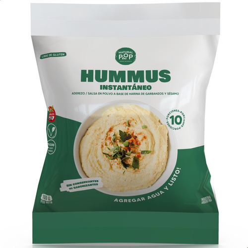 Imagen 1 de 9 de Hummus Instantaneo Natural Pop - Libre De Gluten Sin Tacc